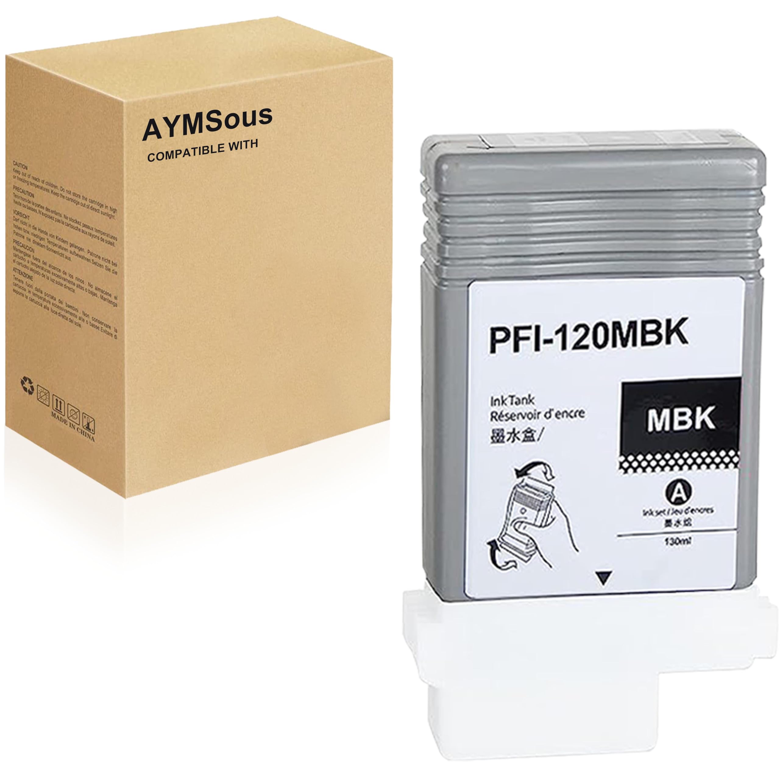 AYMSous PFI-120 Ink Cartridge Replacement For Canon PFI-120 PFI 120 For Canon ImagePROGRAF IPF TM-200 TM-300 TM-305 TM-205 (2 Matte Black, 1 Black, 1 Cyan, 1 Magenta, 1 Yellow, 6-Pack