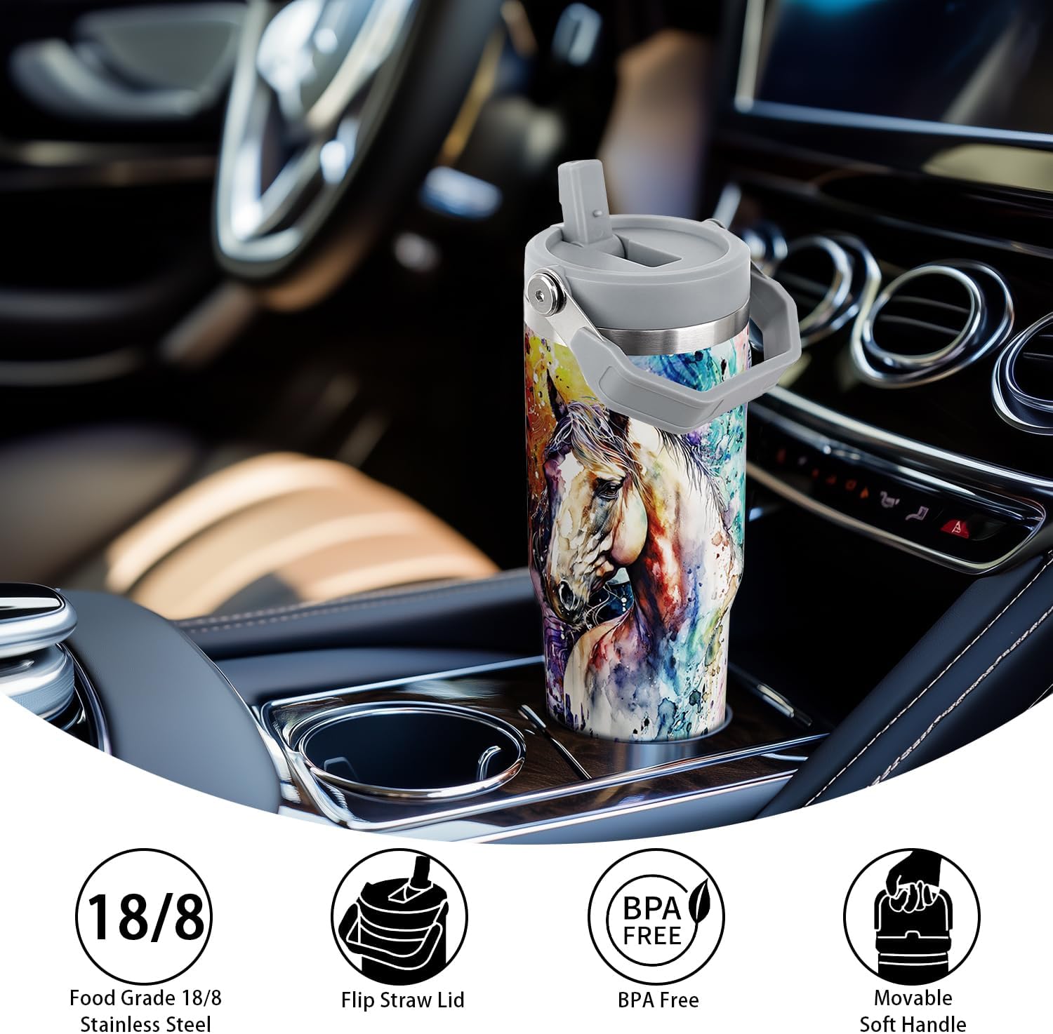 Horse Stuff Gifts for Women Girls, 30oz Horse Tumbler with Handle, Gift for Men Lovers, Stainless Steel Insulated Water Bottle Tie Dye Cup Mug - Image 5