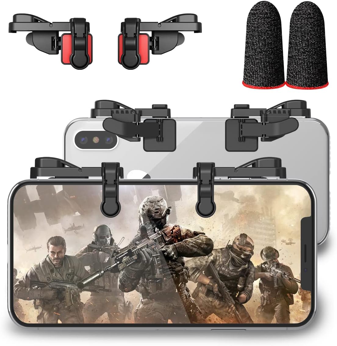 Mobile Game Trigger, Mobile Gaming Controller Compatible with PUBGG/Fortnitee/Call of Duty Mobile, Z108 Aim & Fire Triggers for iPhone and Android Phone, 1 Pair with 2 pcs Finger Sleeves Red