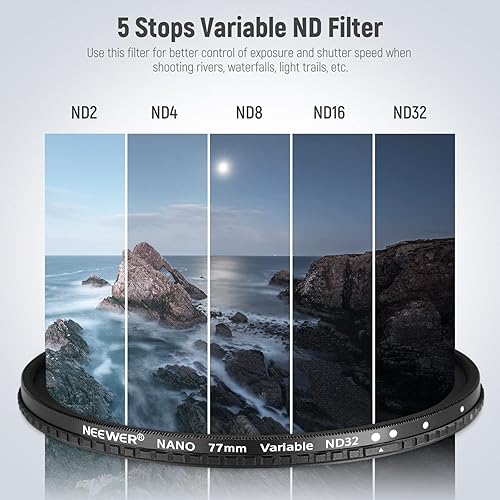 Miniatura 3 de NEEWER Filtro ND variable HD de 3.031 in ND2-ND32 (1-5 paradas) sin cruzvidrio óptico30 capas nano revestidomarco de aleación de aluminio ultra