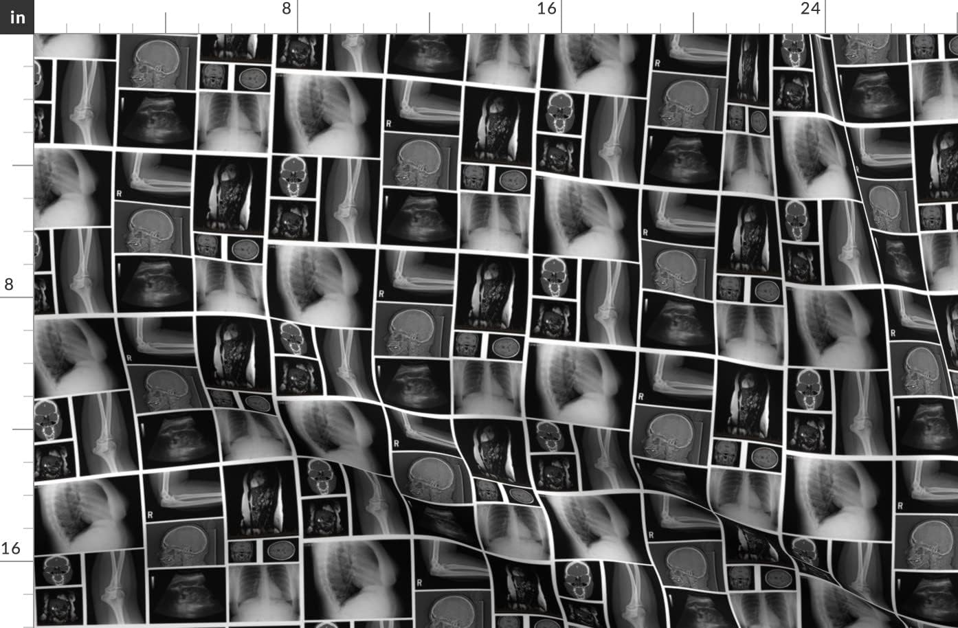 Spoonflower Fabric - Black White Monochrome Body Science X Ray Brain Anatomy Medical Printed on Organic Cotton Sateen Fabric by The Yard - Sewing Quilting Apparel Home Decor