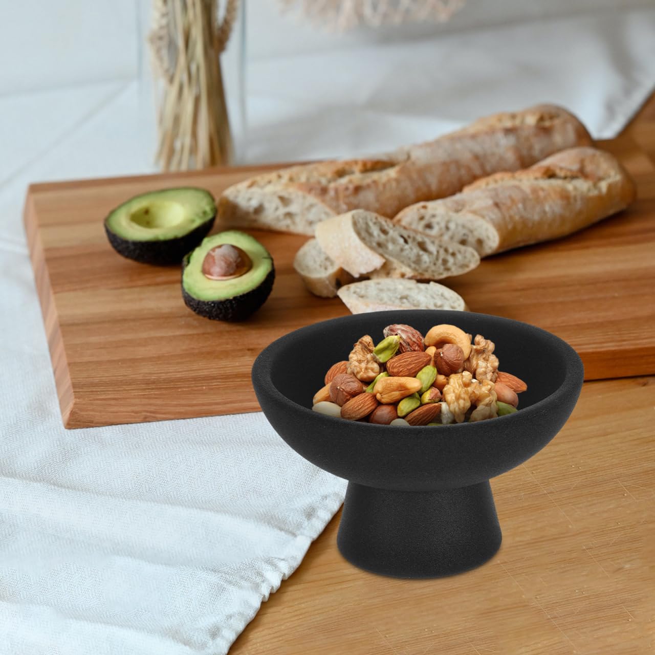 YARNOW Ciotola Per Frutta In Ceramica Ciotola Con Piede Ciotola Rotonda Per Dessert Ciotola Decorativa Per Decorare Il Tavolo Della Cucina Nera