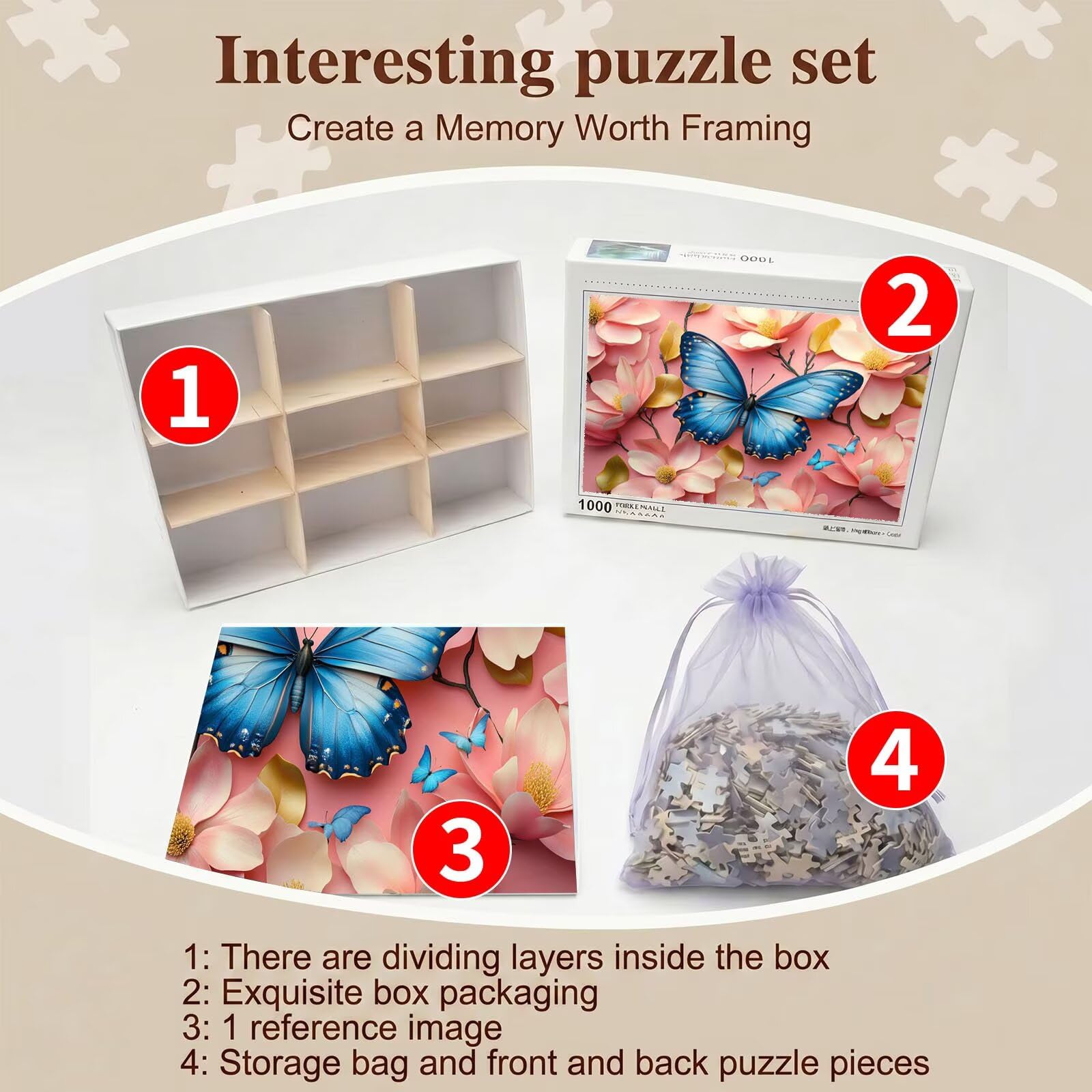 Puzzle 1500 Teile, Holzpuzzle Erwachsene 87 x 57 cm, Kniffliges Denksport Spiel, Großer Puzzlespaß für anspruchsvolle Liebhaber, Familienspiel, Puzzles für Dekor und Geschenk Schmetterling Tier f0-315