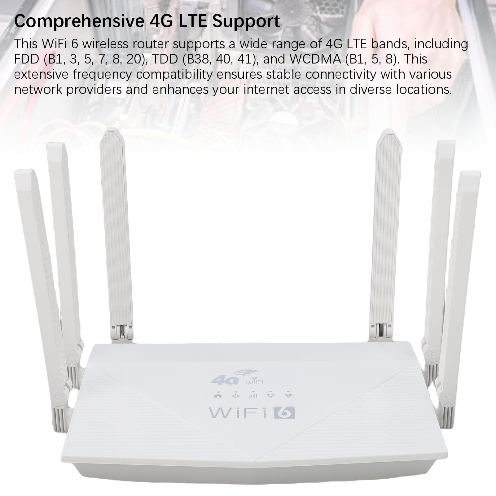 Zunate Router WiFi 6 Scheda SIM 4G LTE |Router Wireless CPE da 300 Mbps con 6 Antenne per Viaggi all'aperto in Rete Domestica