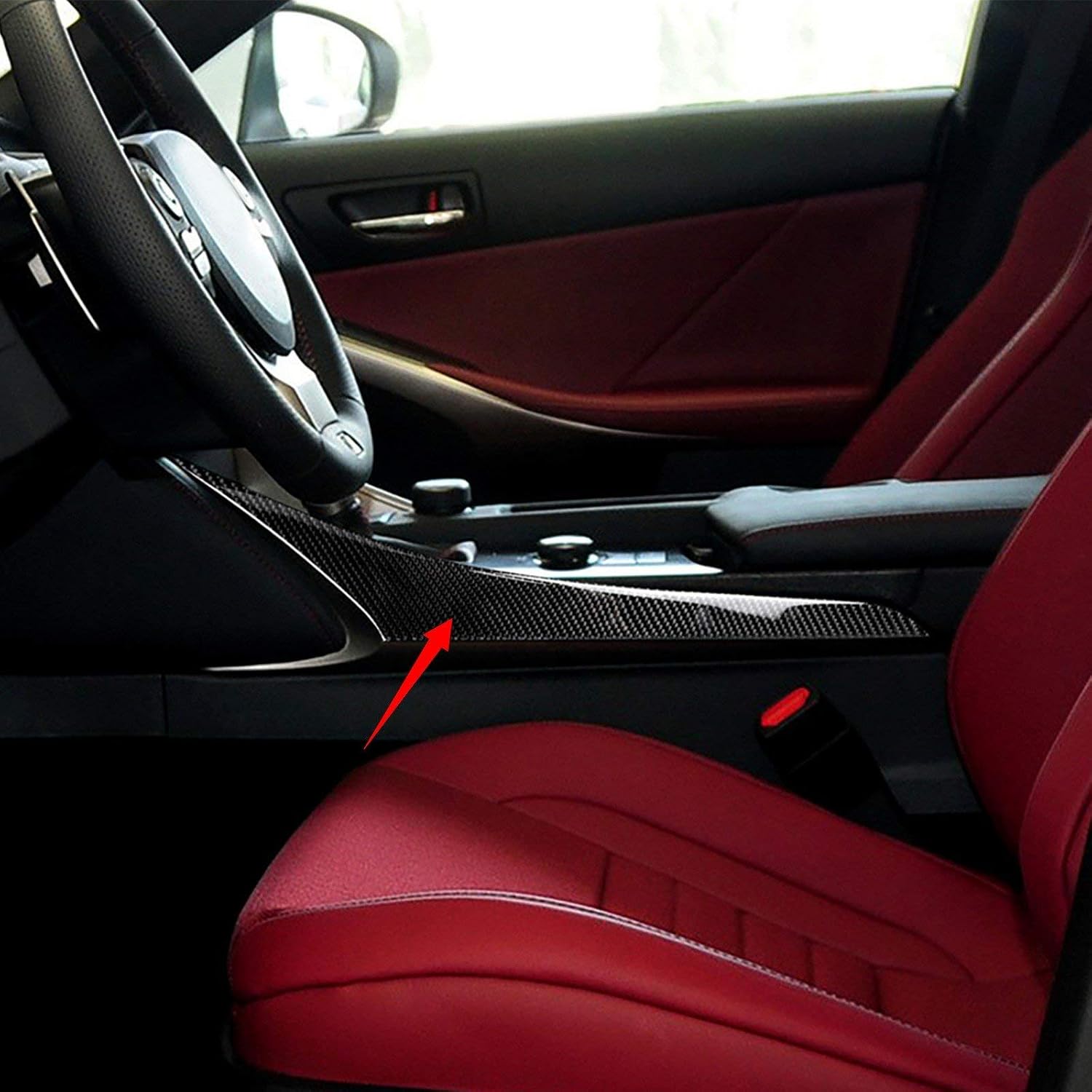 x xotic tech Armrest Console Gear Side Panel Cover Trim, Genuine Soft Carbon Fiber, Compatible with Lexus ​IS250 2014 2015 / IS200t 2016 2017 / IS300 2016-2020 / IS350 2014-2020