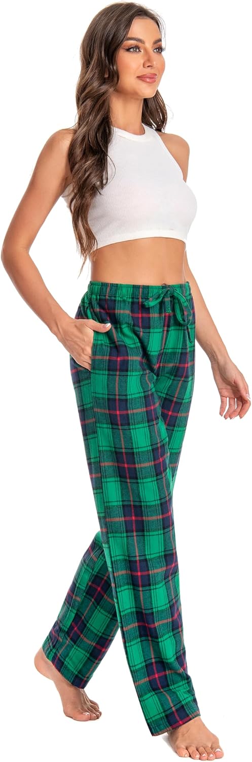 Women's Plaid Cotton Loungewear Pyjama Pants Flannel Nightwaer PJ Bottoms With Drawstring Waist & Pockets,Size: XS-XL - Image 2