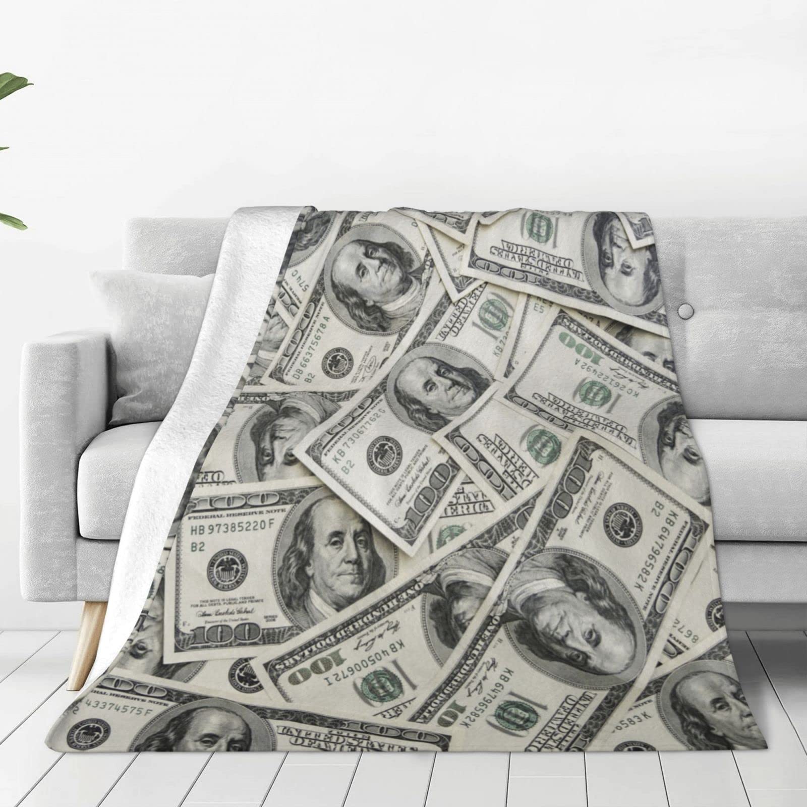 Lsjuee Throw Blanket Dollar Money Warm Cozy Soft Lightweight Flannel Fleece Blanket for Bedroom Sofa Room Home Decorative Fuzzy Blanket 40"x30"