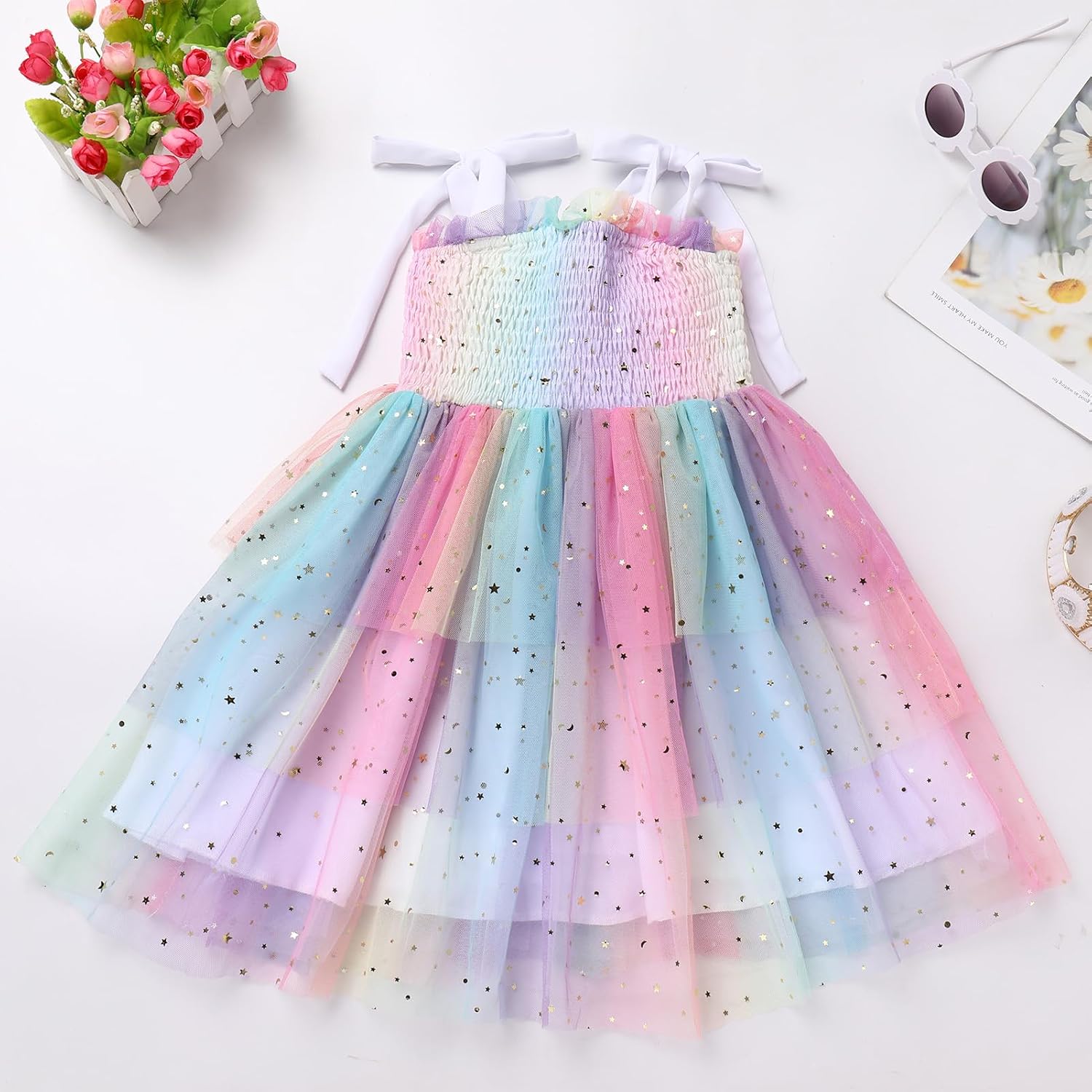 IDOPIP Baby Girls Tutu Dress Summer Sleeveless Backless Princess Birthday Party Dresses Smocked Ruffle Tulle Bowknot Sundress