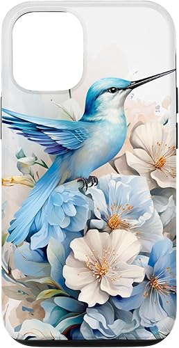 Funda Hummingbird with flowers azul acuarela para iPhone 14 Pro