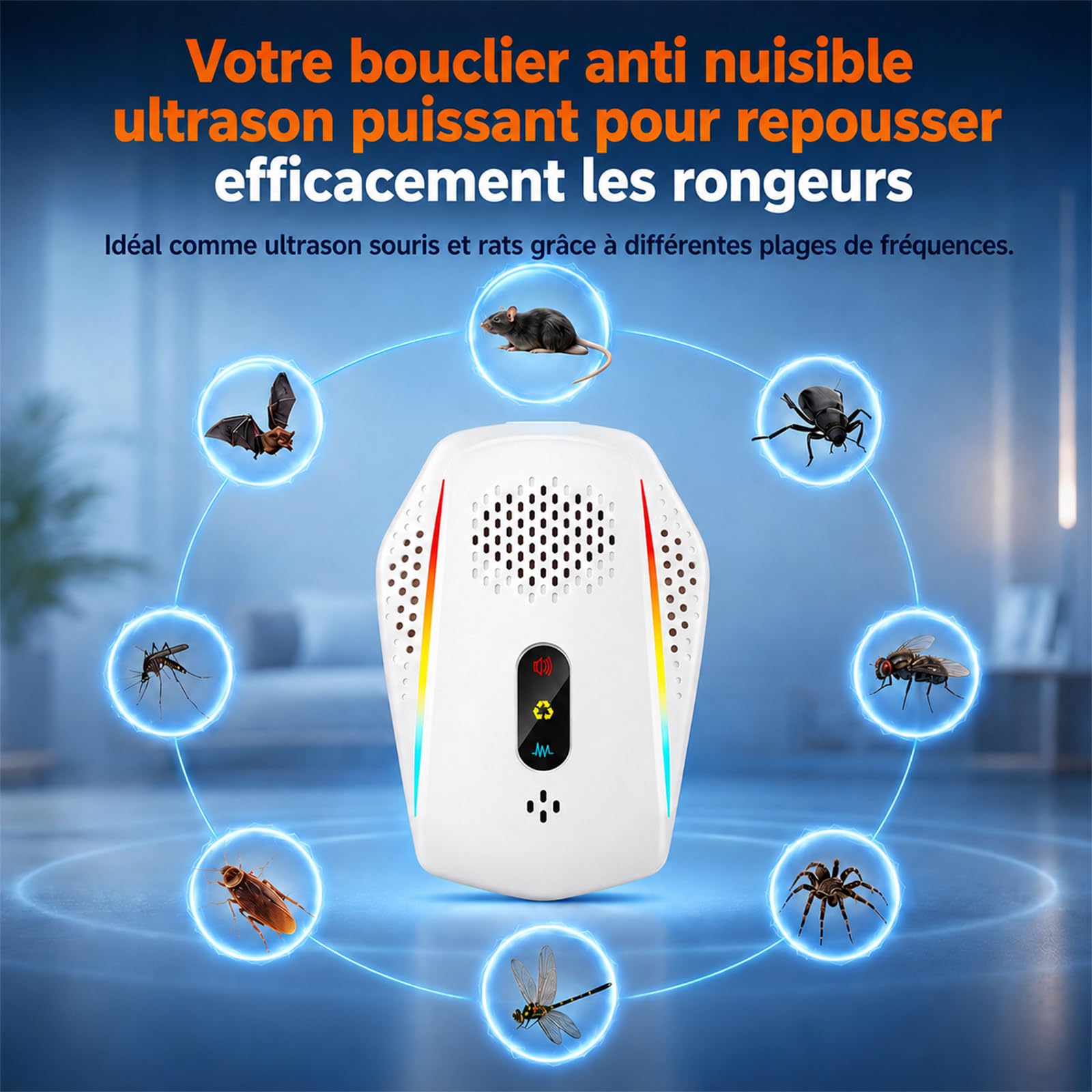 Répulsif Ultrason Souris et Rats, Pack De 6 avec 3 Modes, Anti Souris et Anti Rat Puissant pour Éloigner Les Rongeurs Nuisibles
