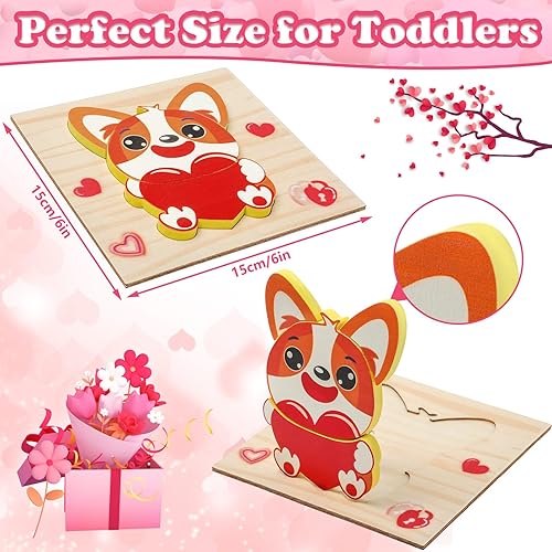 Miniatura 2 de JarThenaAMCS 6 rompecabezas de madera para el día de San Valentín para niños, rompecabezas de corazón, panda, conejo, oso, animal, 6 diseños,