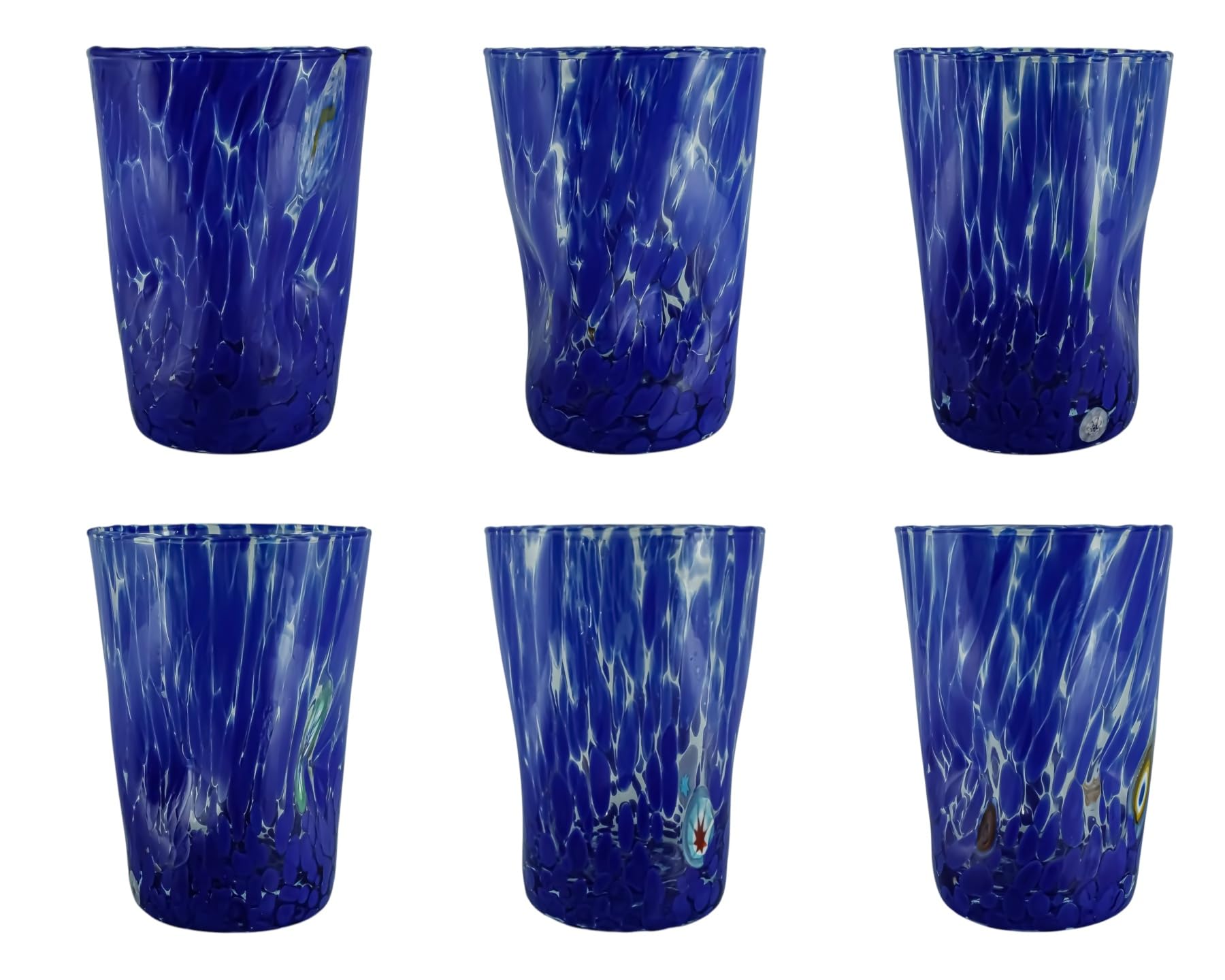 Verres en verre de Murano Millefiori bleus de 12 cm fait main