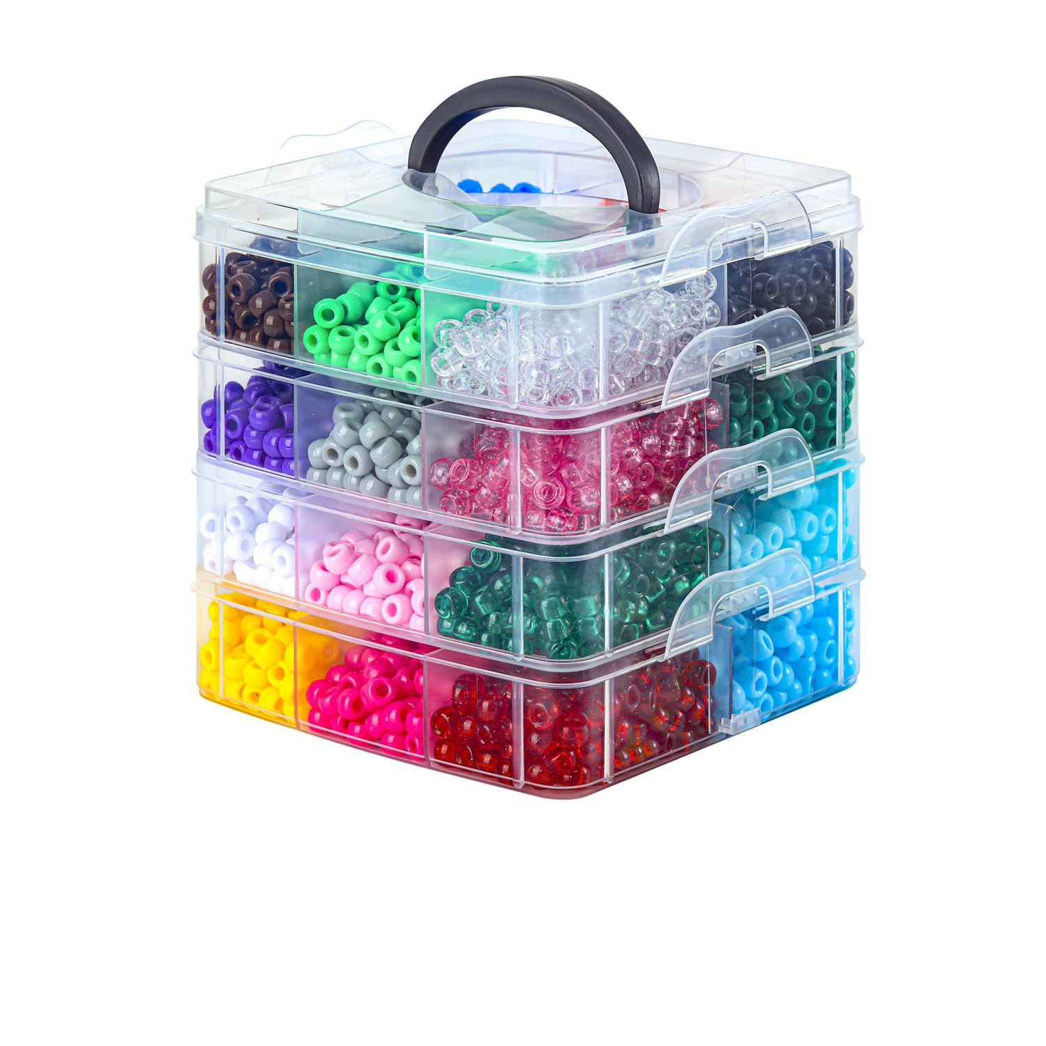Gkelaly 4000+PCS 6x9mm Pony Beads Bulk, 24 Colors Multi Colored Kandi Beads,Hair Bead for Craft,Jewelry Making and Braids,4-Layer Storage Box Bracelet Making Kit
