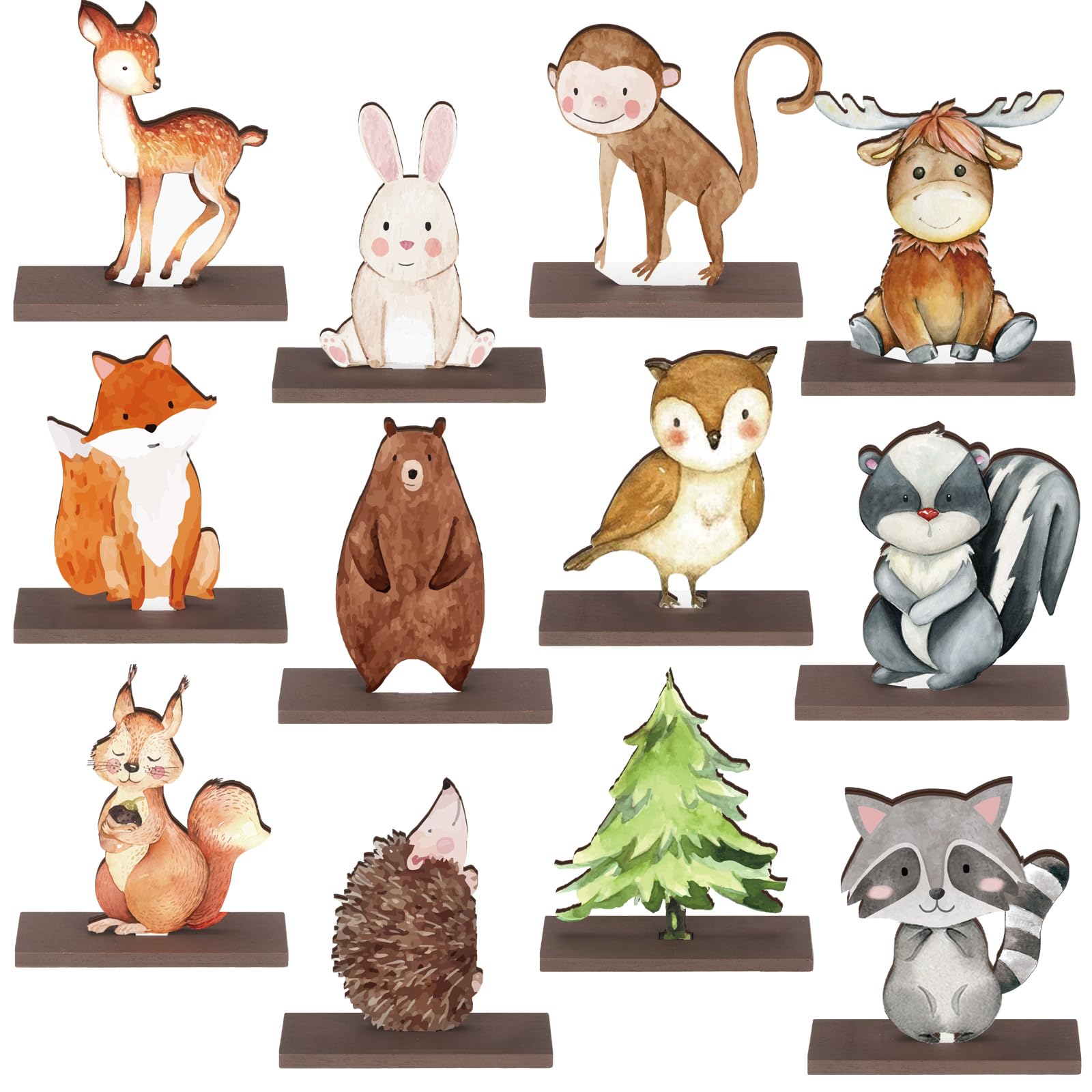 Yaomiao 12 Pcs Woodland Animal Wooden Table Centerpiece Cutout Shapes Forest Painted Baby Shower Decorations Wild Creatures Wood Table Sign for Forest