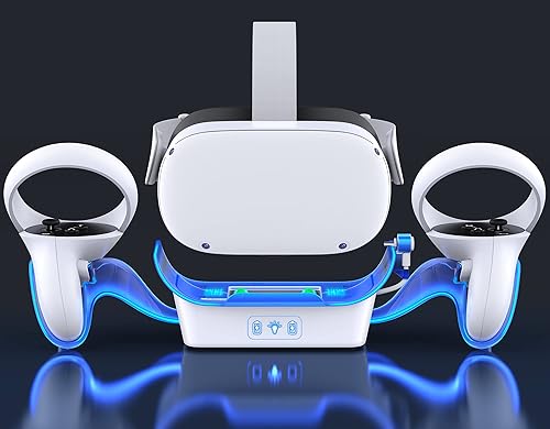 Base de carga VR para Oculus Quest 2, pantalla de auriculares mejorada con luz LED, soporte de carga rápida, accesorios de montaje para controlador