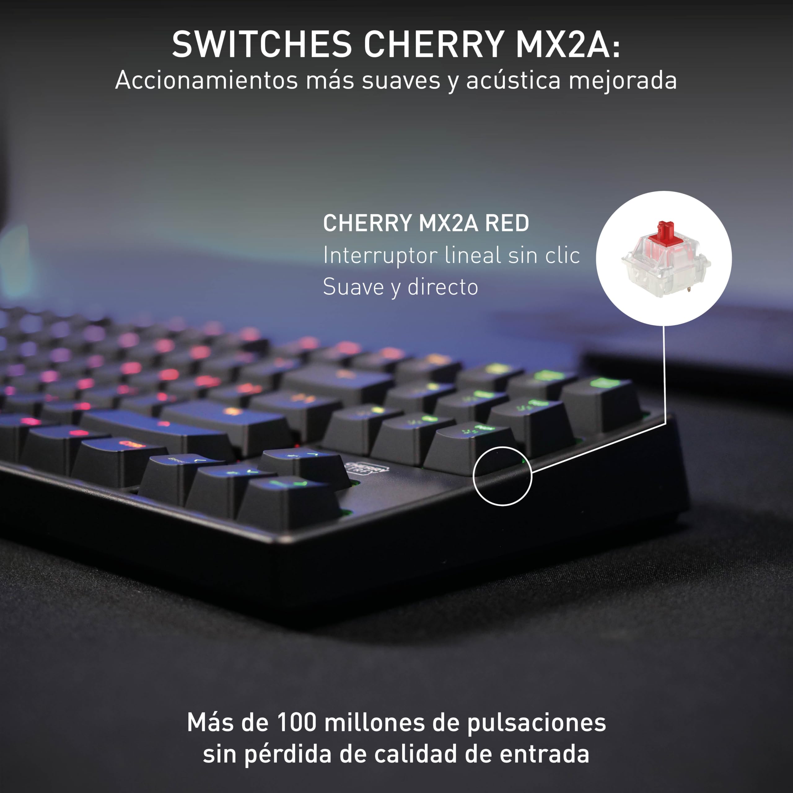 CHERRY XTRFY K4V2 TKL, Teclado Gaming con Cable sin Bloque Numérico, Disposición UK (QWERTY), Iluminación RGB Personalizable, Switches Mecánicos MX2A RED, Negro