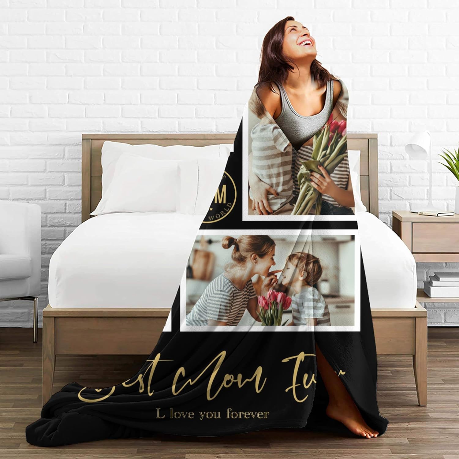 Easycosy Best Mom Ever Gifts Personalized Blanket for Mothers Day Birthday Gift from Daughter Son Customized Picture Throw Blanket for Women, Wife Grandma 50"X60"