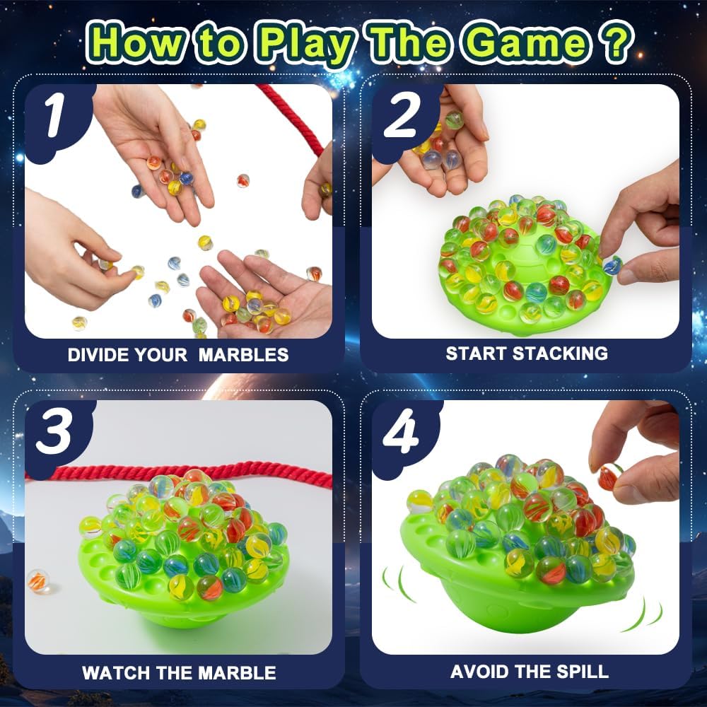 Marbles Balance Game for Kids - 60 Colorful Marbles Built-in Storage, Fun Family Party Games,Challenge Board Games for Kids & Adults,1-4 Players, Christmas Birthday Gifts Toys for Kids