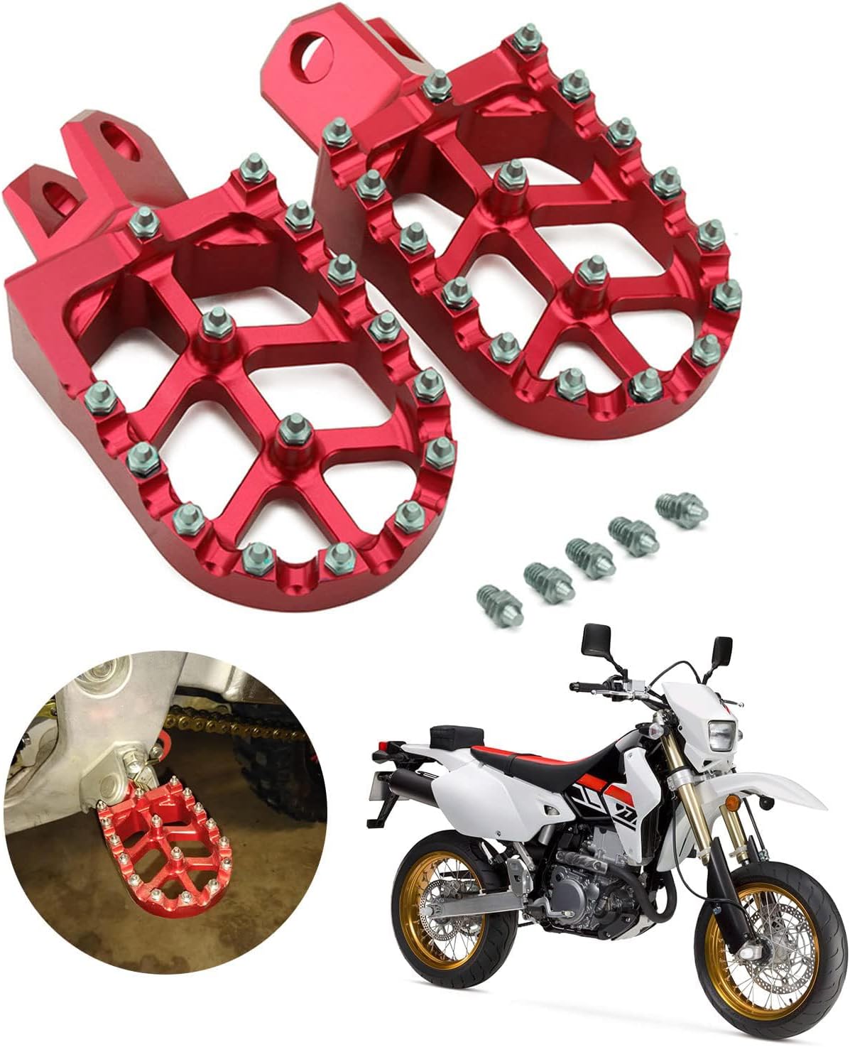 AnXin Dirt Bike Foot Pegs CNC Footpegs Footrest Foot Pedals Rests for DRZ400 2000-2004 DRZ400E 2000-2007 DRZ400S 2000-2024 DRZ400SM 2005-2024 RM250 1989-2006 RM250Z 2001-2006 RMX250 1989-1996 Red