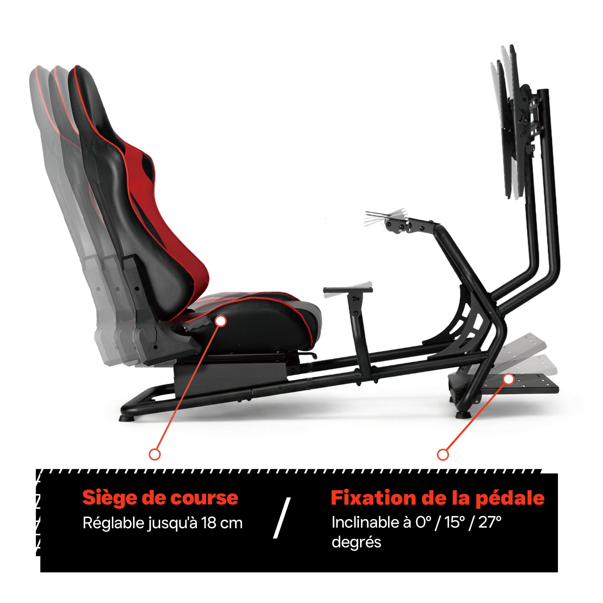 VDD Simulateur de cockpit de siège de course - entièrement réglable avec support d'écran
