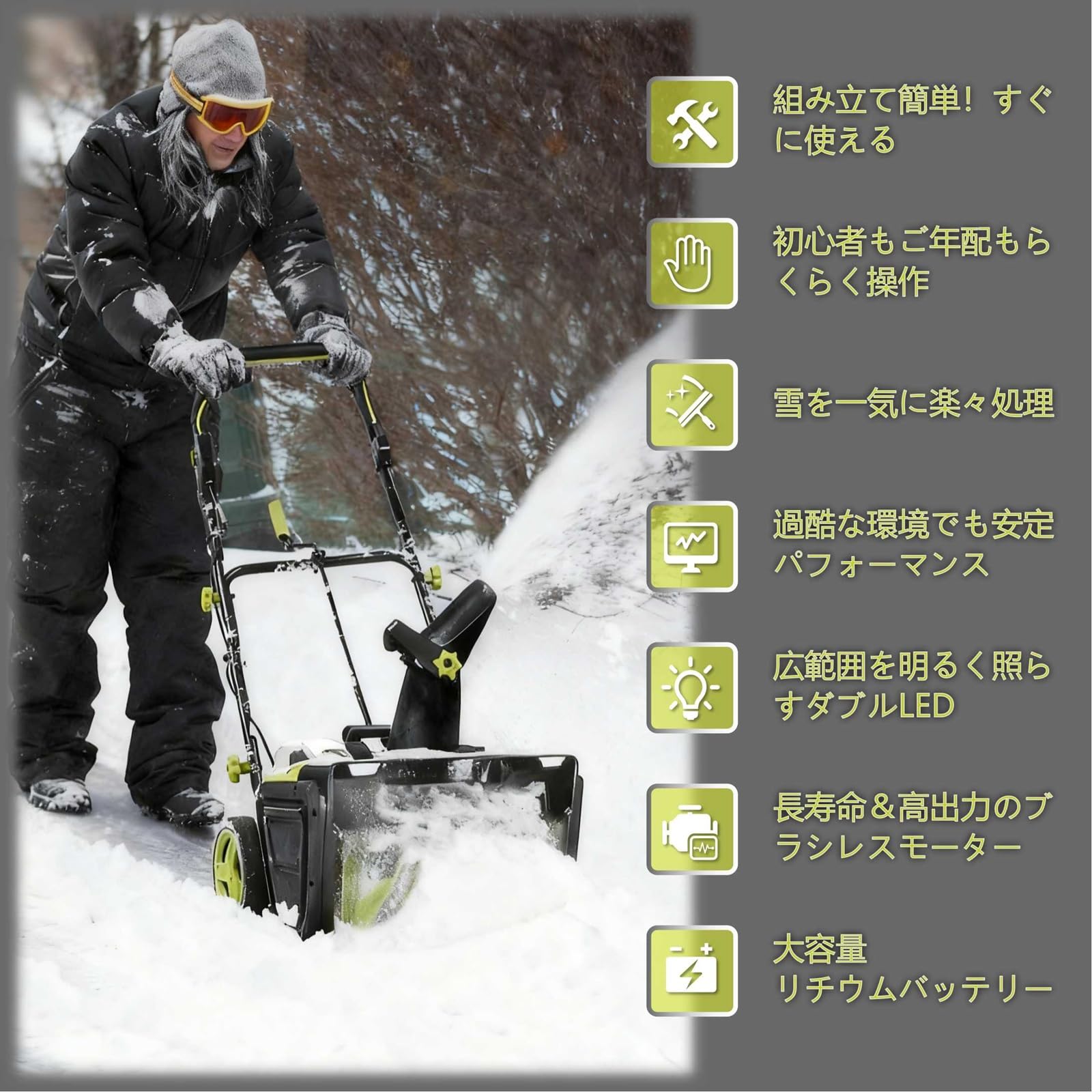 Amazon.co.jp: ZAPJQL電動除雪機 家庭用 電動スコップ 投雪機 40V双
