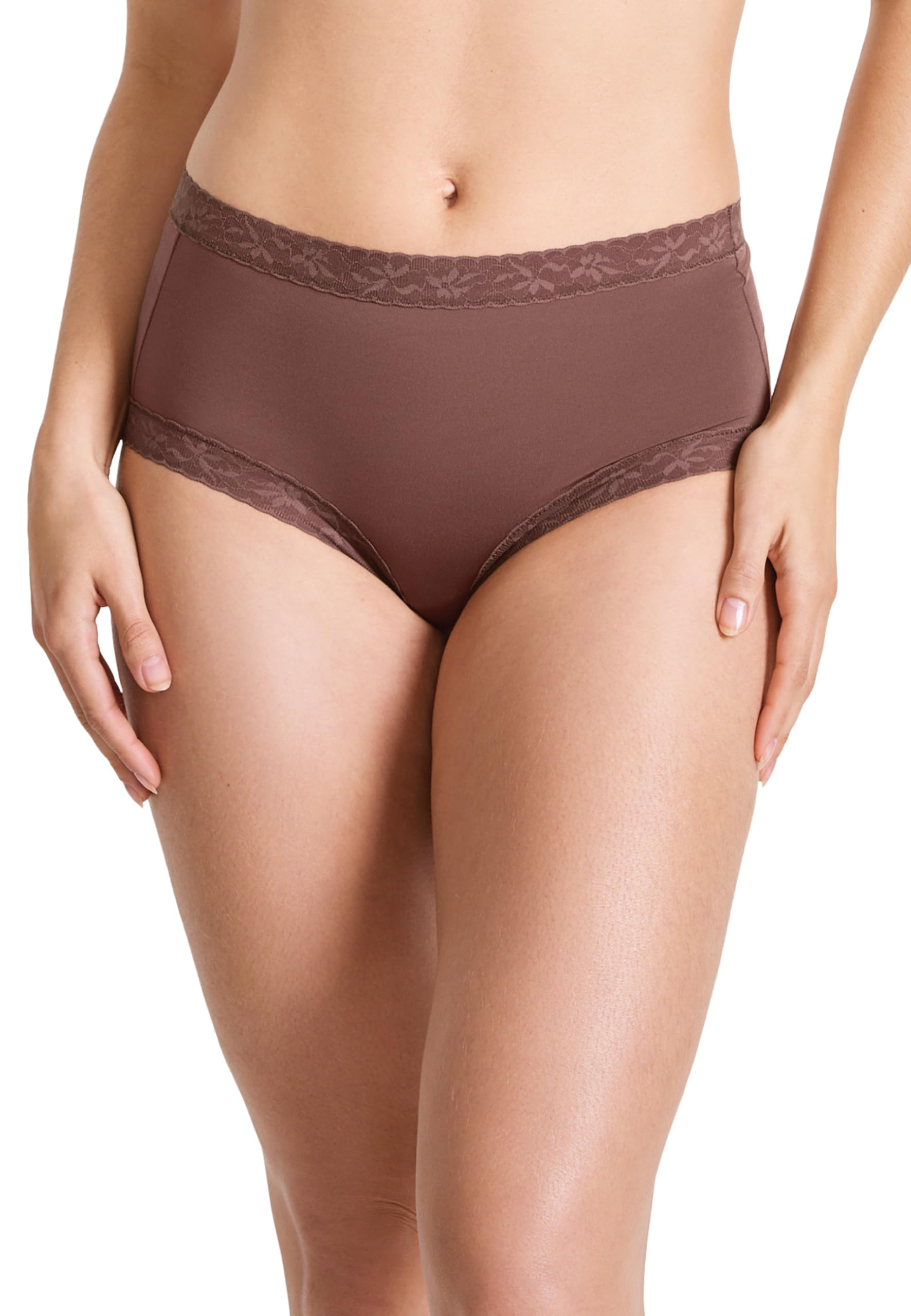 Jockey Women's Parisienne Soft Stretch Lace Brief, Tuscan Brown, XL