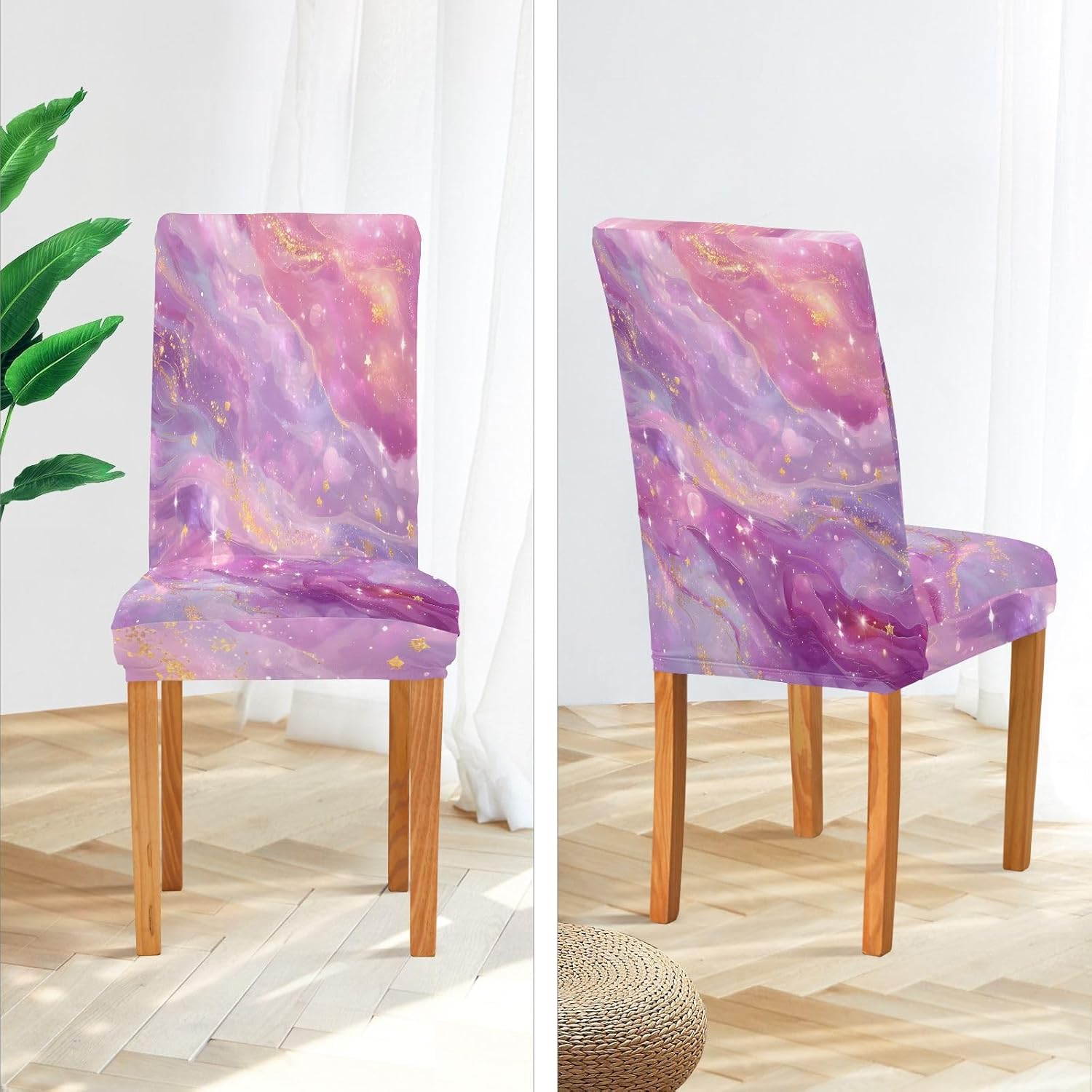 ALAZA Chair Covers for Dining Room, Purple Marble Stretch Chair Cover Sets Chair Protector Removable Washable for Ktichen Restaurant Hotel