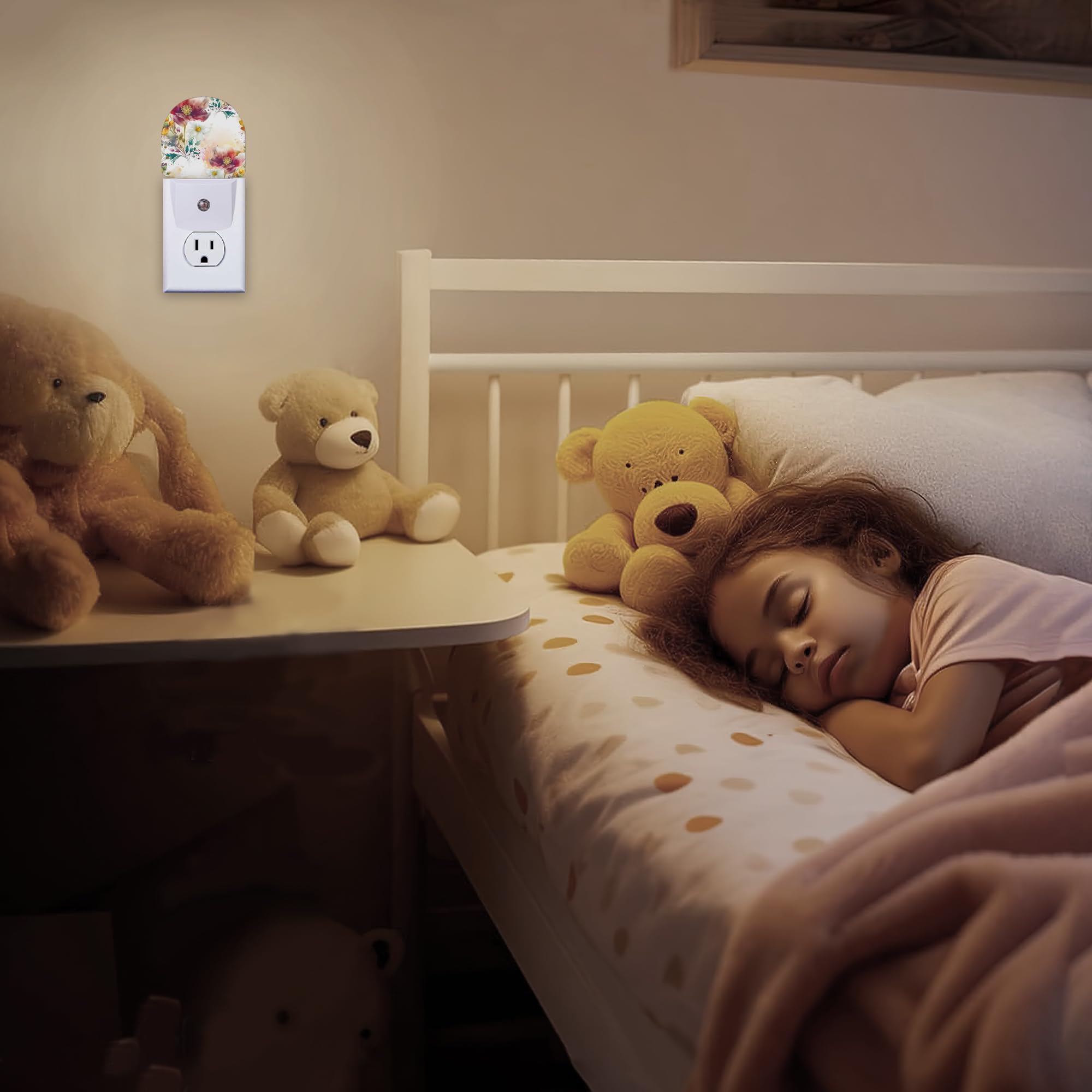 ZTHLL Vintage Flower Burgundy Night Light Night Light Plug into Wall with Dusk to Dawn Sensor LED Lamp — view 6