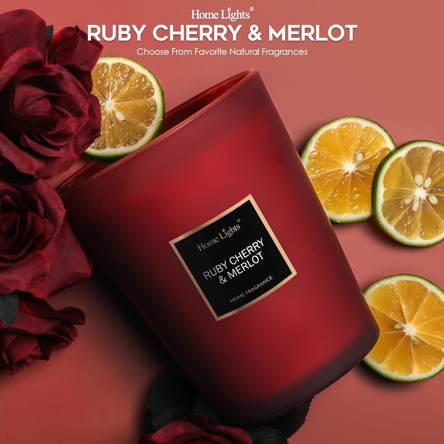 HomeLights Scented Candles - Large Jar Aromatherapy, Natural Soy Wax, 130 Hour Long Burning, Ruby Cherry & Merlot - Image 3