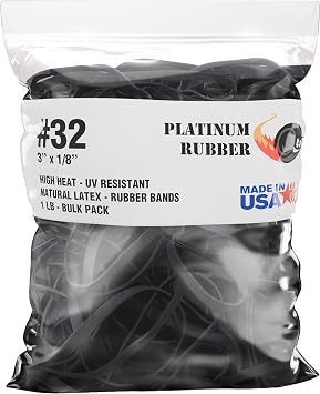Black High Heat UV Resistant #32 Platinum Rubber Crepe Band 3" x 1/8" Premium Angler Rubberbands 32-1lb