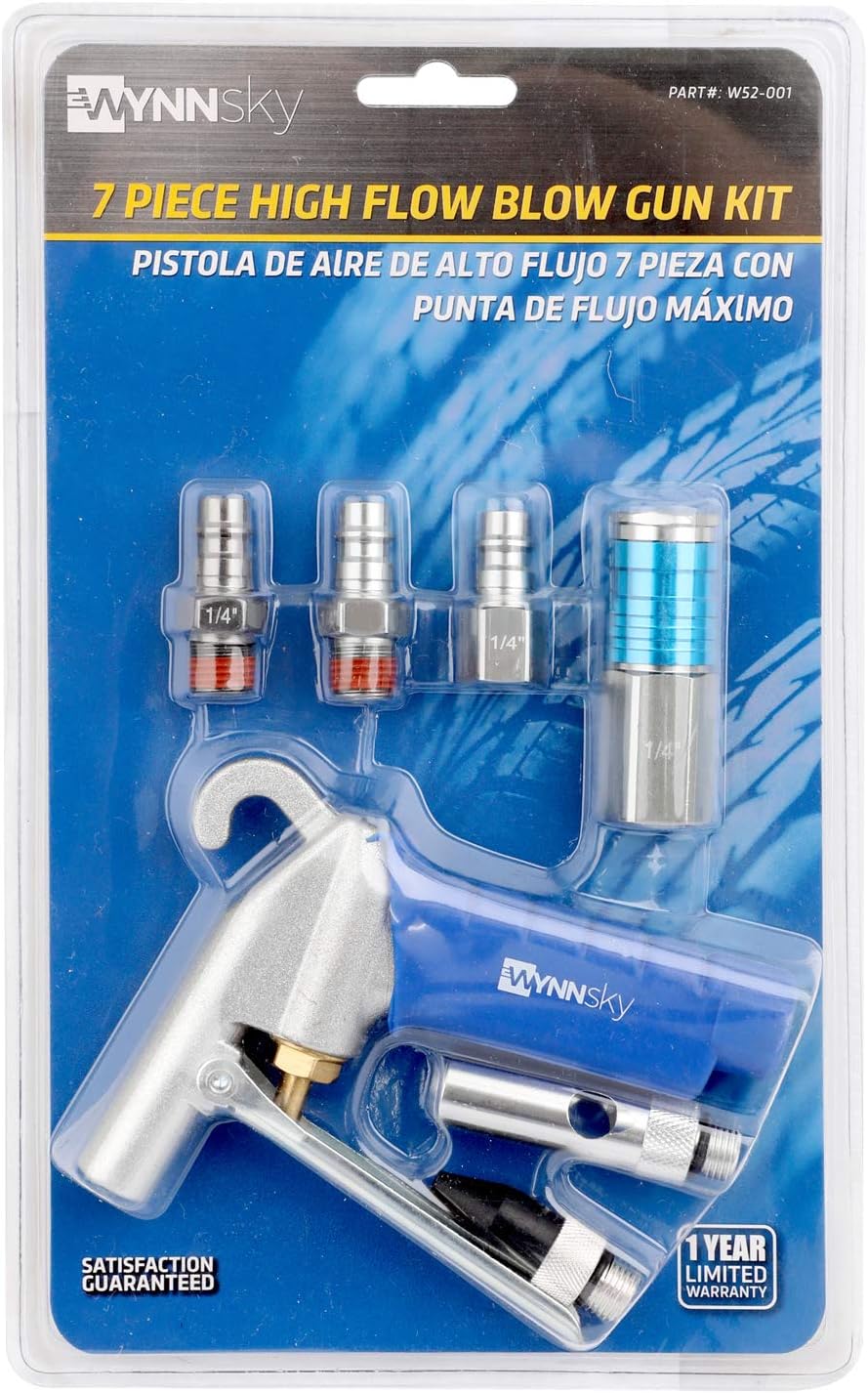 WYNNsky Air Compress Accessories Kit, High Flow Air Blow Gun with Rubber Tip and Xtreme-Flo Nozzle, 4 Pieces High Flow Air Fittings