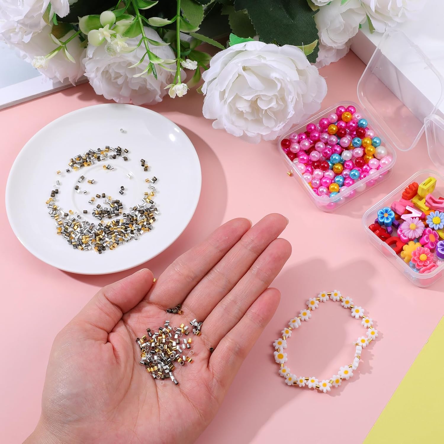 Crimp Tube Beads for Jewelry Making, 2500 PCS Plated Brass Tube Column Stoppers 2MM Crimping Beads for Jewelry Making 5 Colors Bead Crimp Tubes String for DIY Handmade Works - Image 7