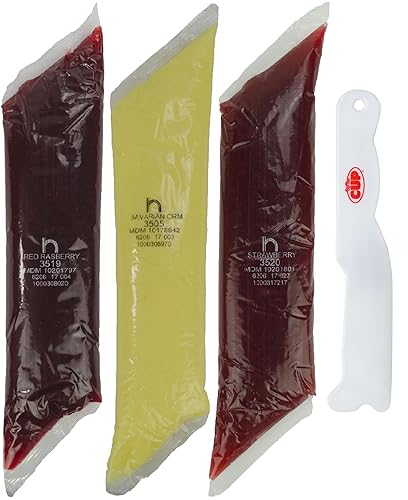 By The Cup Paquete variado de relleno de esparcidor y pastelería, Henry & Henry Redi Pak, frambuesa, bávaro y fresa, 3 sabores surtidos, bolsas de 2