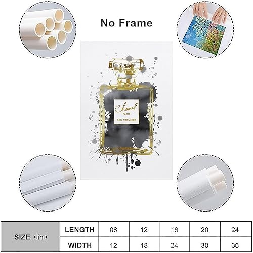 Vista 28 de WEboL Botella de perfume azul marino con tinta dorada a la moda, pintura decorativa, lienzo, arte de pared, decoración moderna de dormitorio