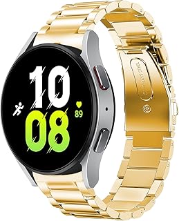 Pencoda No Gaps Bands Compatible with Galaxy Watch 5 40mm 44mm/Galaxy Watch 5 Pro 45mm &Galaxy Watch 4 Band 40/44mm Watch 4 Classic 42mm/46mm, Stainless Steel Metal Replacement No Gap Band Women Men Large Small (Gold)