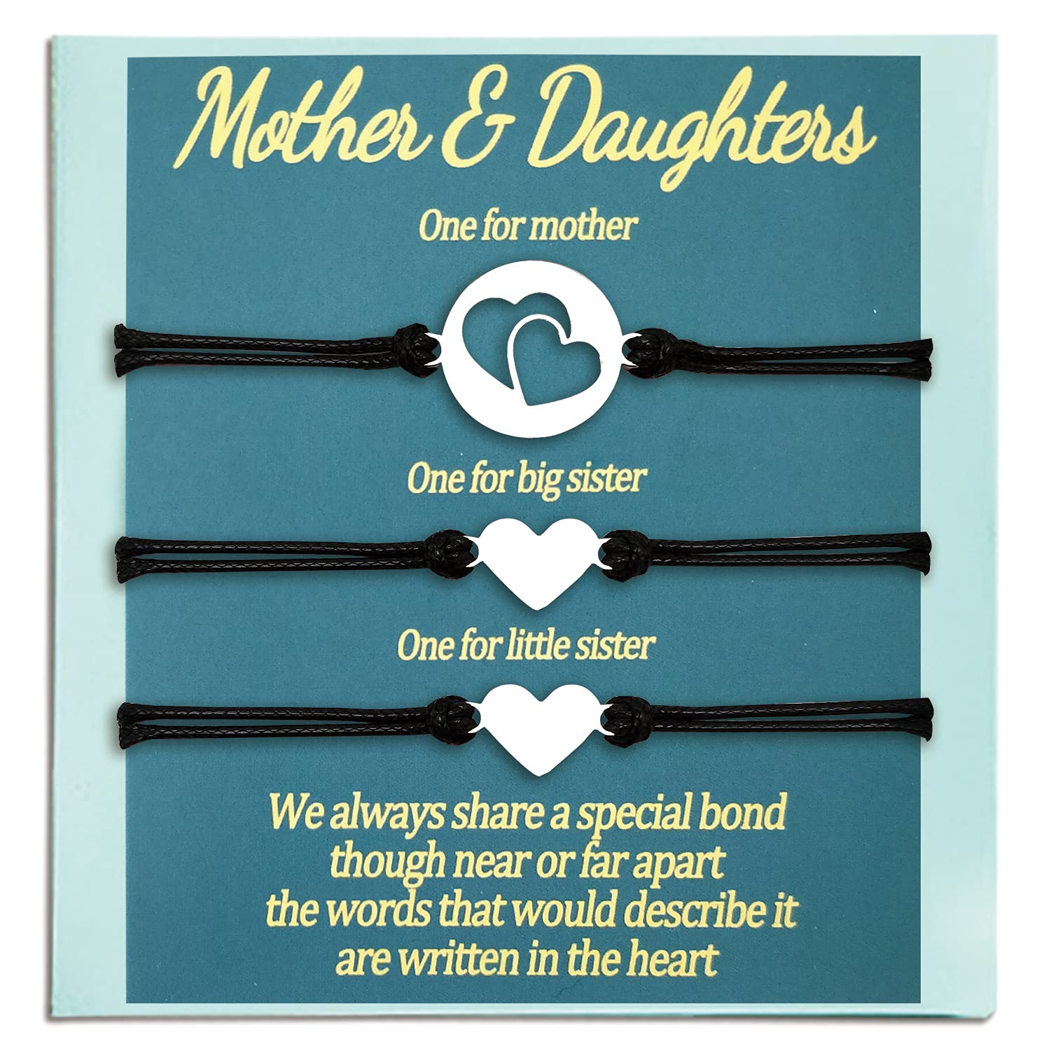Mother & Daughters Matching Bracelets - Set of 4 Heart Love Bracelets for Family, Mom & Me Gifts, Mothers Day Jewelry