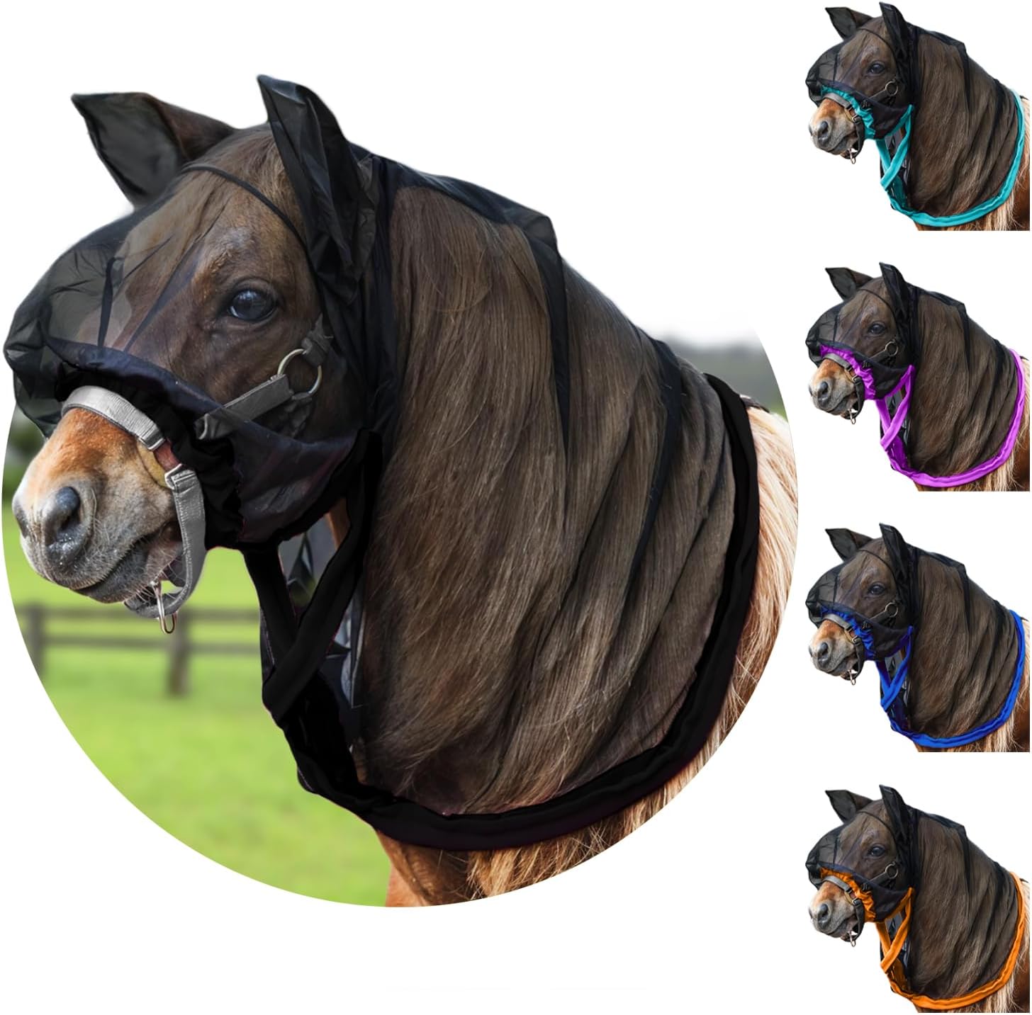 Full Horse Fly Mask with Ears - Black Full Hoodie Pony/Cobb/Arabian Nose-to-Wither Fly Masks for Horses with Ears Horse Mask with Ear Protection Soft Mesh Face Protection Adjustable Comfort Fastener