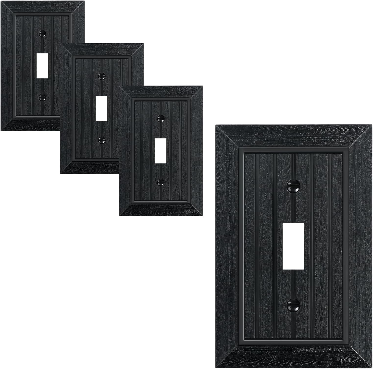 4-Pack Classic Beadboard Single Toggle Light Switch Cover Plate, Unbreakable Polycarbonate Decorative Switch Plate Covers, Matte Black 1 Gang Wall Plate