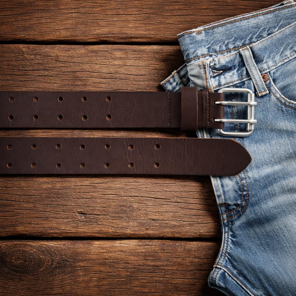 PBF Double Prong Work Belts for Men, 38mm Wide Heavy Duty, Full Grain Leather Belt for Men, Nickel Free, Cowhide Belt - Image 7