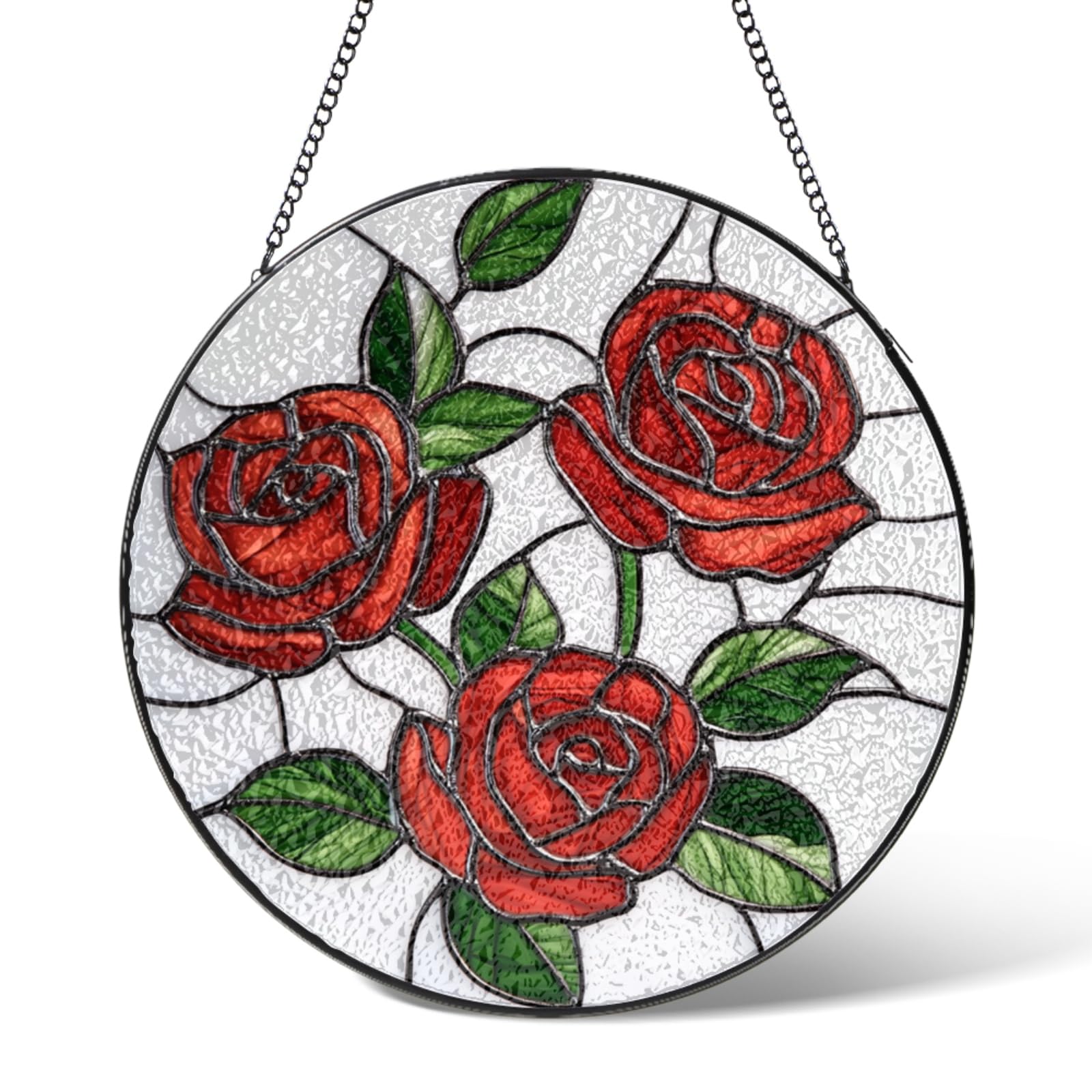 June Birth Flowers Stained Glass Suncatchers Window Hanging,Roses Suncatcher Garden Decor Birthday Gifts,Sun Catchers Home Decoration for Bedroom Kitchen Windows,Christmas 7.9 IN