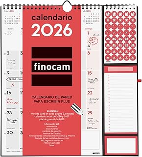 Finocam - Calendario de pared 2026 Plus Mes Vista Enero - Diciembre (12 meses) | Calendario 2026 para anotar | Planificado...