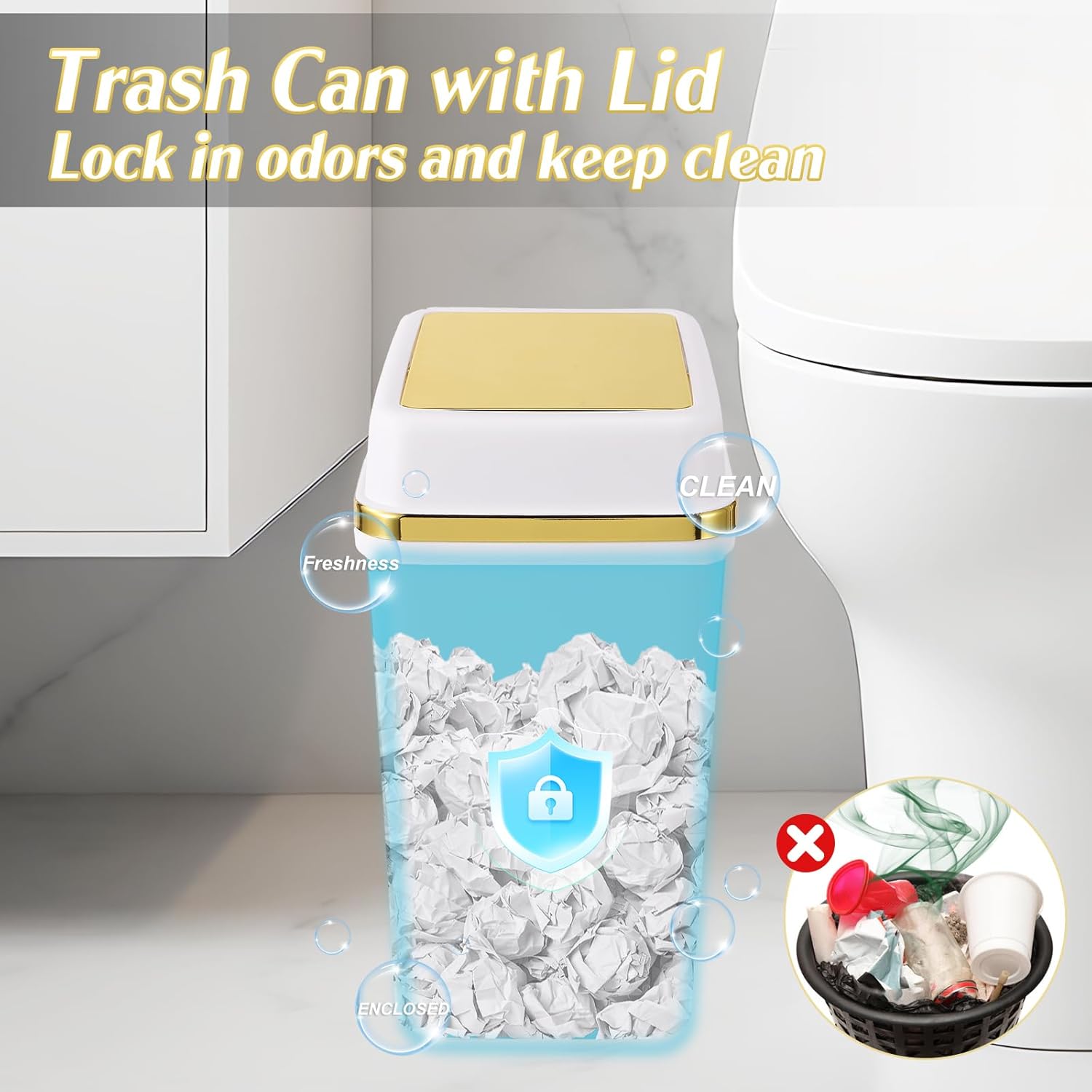 Bathroom Trash Can with Lid 4 Gallon Trash Can Small Garbage Can White Trash Can with 300 Counts Trash Bags for Kitchen Bedroom Office Dorm