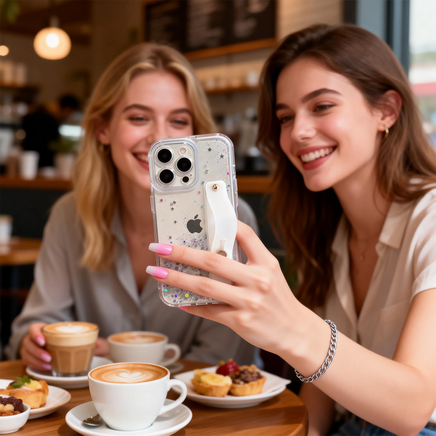 siduater Strap Case for 6.9" iPhone 16 Pro Max with Wristband Kickstand, Bling Glitter Sparkle Clear Cover Soft TPU Bumper Adjustable Hand Grip Loop for iPhone 16 Pro Max 6.9 Inch, Crystal Clear - Image 5