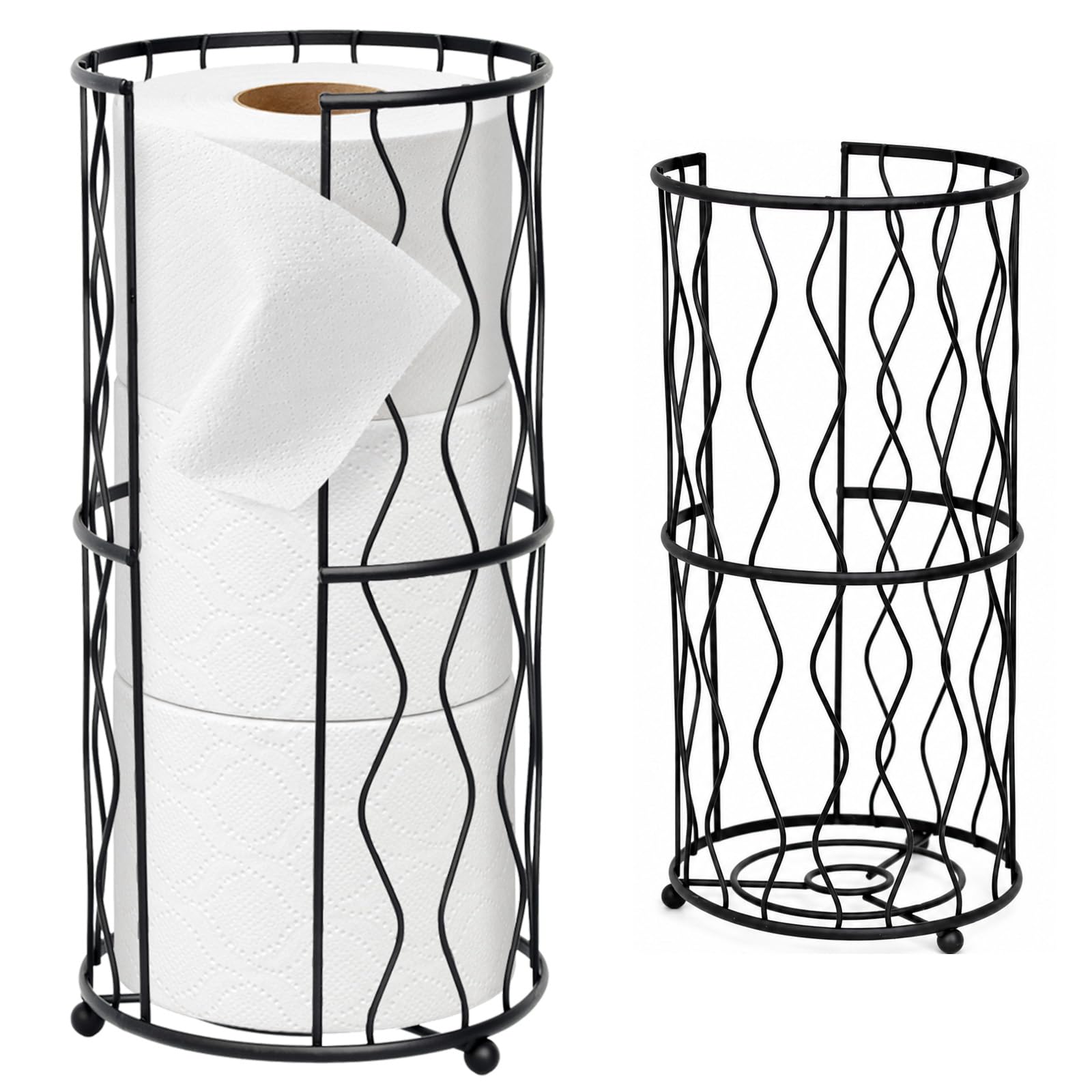 Decorative Metal Standing Toilet Tissue Holder for Bathroom/Powder Room, Compact Tissue Reserve for 3 Rolls of Toilet Paper Grey — Amazon image 10