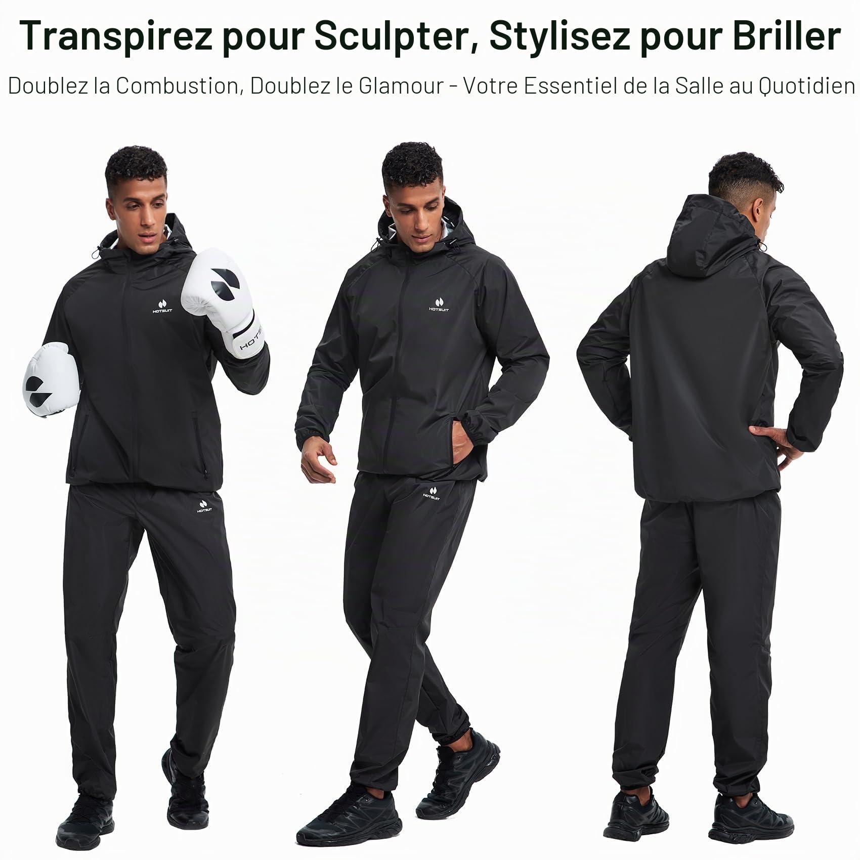 HOTSUIT Combinaison de sudation pour homme avec transpiration de top et pantalon pour sport sudation homme pour transpiration Noir