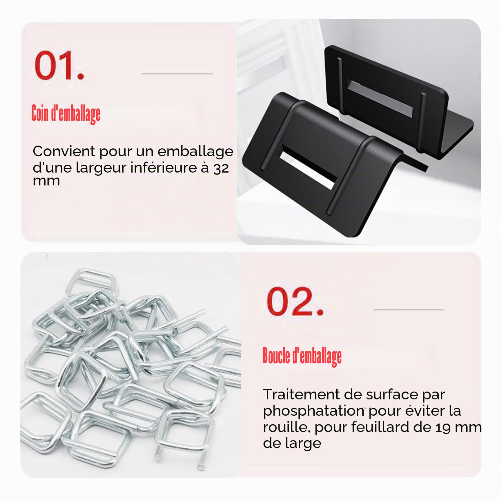 Outil De Cerclage Manuel, DéVidoir De Ruban AdhéSif Ruban De Cerclage Pour Emballage (100 M De Ruban De Cerclage De 19 Mm 100 Boutons PhosphatéS De 19 Mm 20 Coins D'Emballage De 32 Mm 1 Tendeur)