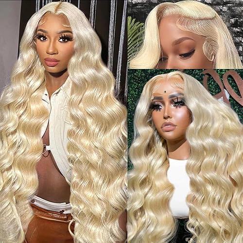 Blonde Lace Front Wigs Human Hair Pre Plucked 613 13x6 Lace Front Wig Human Hair 200% Density Blonde Wig Human Hair Body Wave Lace Front Wigs Glueless Frontal Wigs 40 Inch