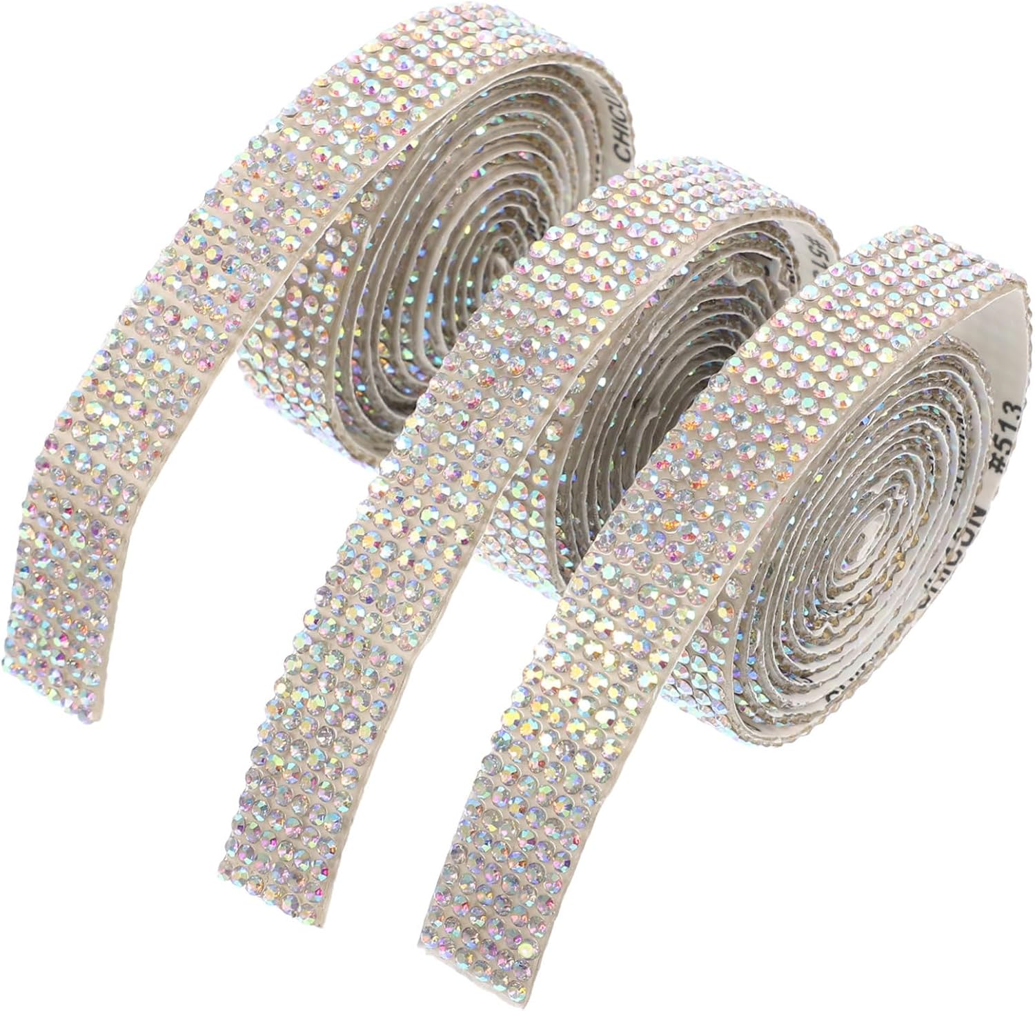 3rolls Self-Adhesive Rhinestone Ribbons Trim for Crafts Multi-Function Costume Decoration Wear-Resistant Craft Trim for Weddings Events and More