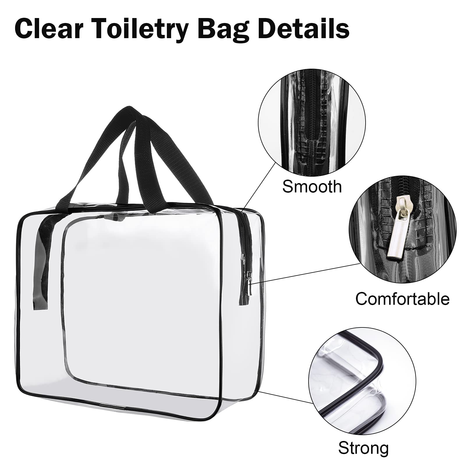 Kulturbeutel, transparent, Quartgröße, Reise-Make-up-Kosmetiktasche, PVC, Toilettenartikel, Kosmetiktasche für Damen und Herren, 3 Stück, Transparent, 2L, Minimalistisch