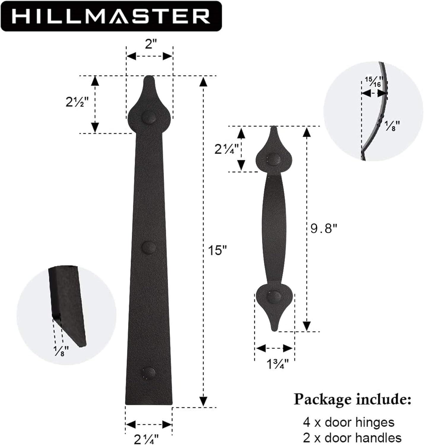 HILLMASTER Decorative Magnetic Garage Door Hinges Hardware, 12 Pieces Garage Door Accents Attractive Curb Appeal Faux Gate Hinges Handles Decor Hardware Kit, Black